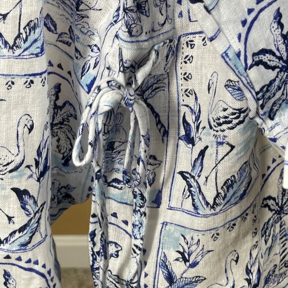 New C & C California Beachy Tunic Top Blouse Size 1X Linen Blue White - Picture 3 of 7